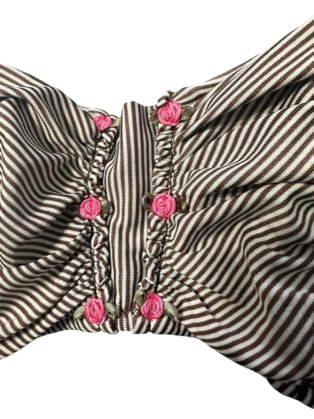 Striped Bandeau Bikini Top with Pink Rosette Detail s